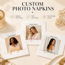 Custom Photo Name White Napkins, Elegant Christmas Dinner Table Decor, Personalized Cocktail Party Napkins For Wedding, Anniversary & Holiday Gatherings, Customized Keepsake Favor, Customizable Gift For Family & Friends, Disposable Dessert Napkins - Style E - View 4