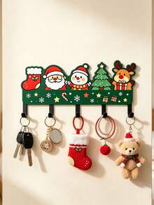 1PC Creative Christmas Wooden Key Hook, Cute Christmas Character Printed Pattern, Wall‑Mounted Entryway Storage Rack, Holds Keys, Bracelets, Charms And Other Small Trinkets, Warm Christmas Home Gift For Family And Friends - View 2