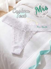 Custom Text Embroidered Soft Lace Thongs For Women, Cute Floral Low Waist G-String Panties, Personalized Lingerie Birthday Anniversary Gift For Her - White - View 4