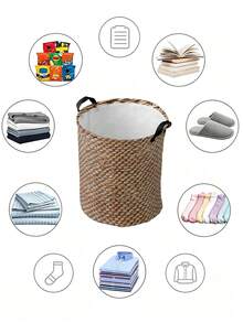 Bohemian Style Striped Collapsible Laundry Basket With Laundry Clips, Home Clothing Storage Box, Breathable Fabric Dirty Clothes Basket With Blanket Clips, Suitable For Bathroom And Bedroom, Home Storage Organizer Box - Multicolor - View 9