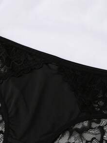 Lace Full Coverage Side Support Bra Set, Adjustable Thin Strap Bra, Matching Underwear Set - Black - View 8