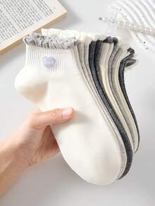 5 Pairs Women's Cute Breathable Heart Pattern Fashion Short Invisible Socks, Ankle Socks, Boat Socks, Breathable Soft Minimalist Socks, Fashion Socks, White Socks Black Socks Suitable For Daily Casual Wear, Suitable For Spring Summer All Seasons - View 8