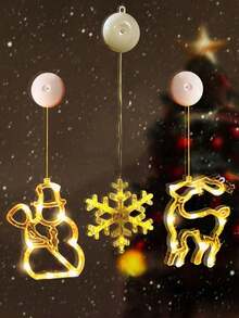 1pc Warm Yellow Christmas Window Light, LED Suction Cup Light, Indoor Christmas Decoration, Snowman, Snowflake, Reindeer Pattern, Battery Powered Indoor/Outdoor Decoration, Christmas Tree Party Home Decor (Battery Not Included) - Multicolor - View 3