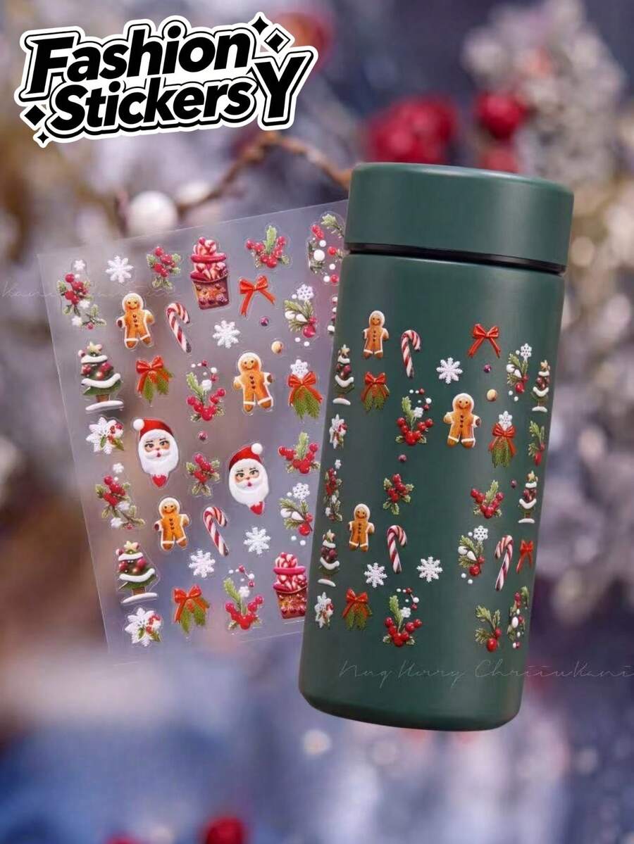 1 Set Christmas Gingerbread Man Candy Cane Pattern Decorative Stickers, Exquisite Holiday Atmosphere, Cup And Vessel Exterior Decoration, Holiday Decorative Stickers - Decorative Stickers - View 1