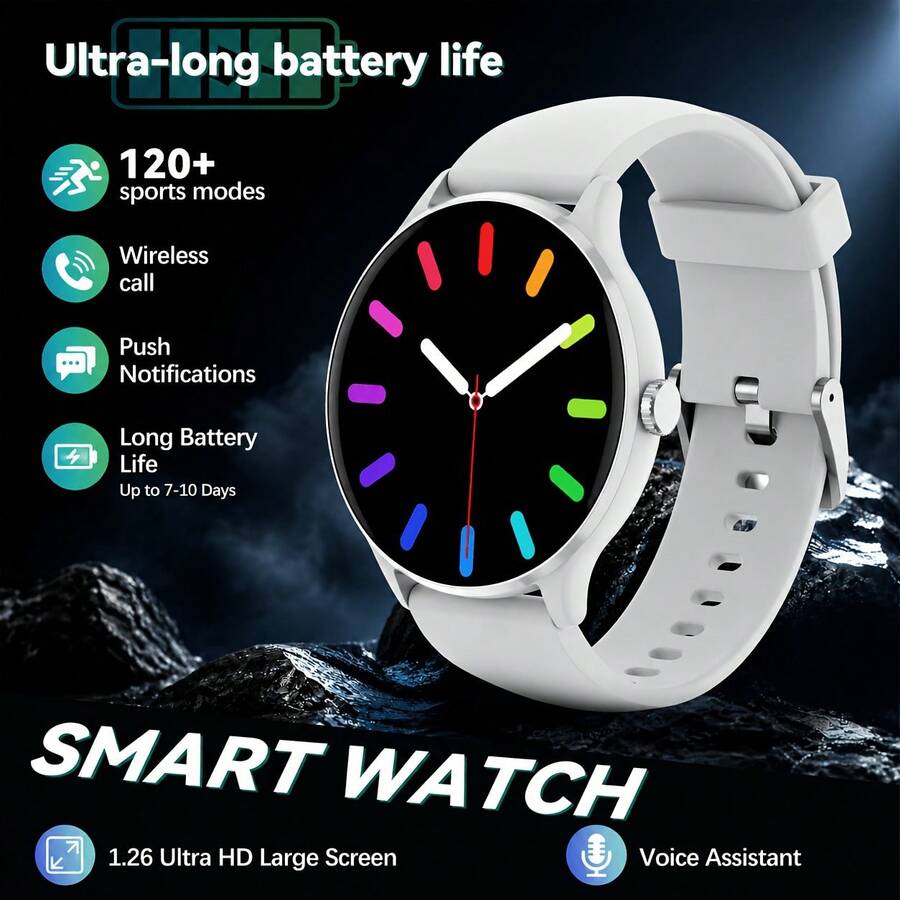 PEJE Unisex Smart Watch, 1.26 Inch Touch Screen, Bluetooth 5.4 Connection, Fitness Tracker, 123 Sports Modes, Phone Message Notification, Music Control, Compatible With Android And IOS