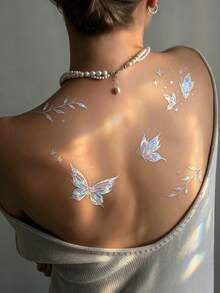 9 Sheets Holographic Stickers Flash Tattoos Glitter Butterfly Stickers Flower Tattoos For Arm Body Hair For Festival Carnival Bachelorette Back To School Party Travel Essentials - Multicolor - View 6