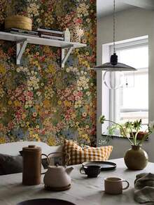 Floral Pattern Self-Adhesive Wallpaper, Bohemian Style Wallpaper, Removable Waterproof Green Petal Design, Suitable For Bedroom, Bathroom, Home Wall - Multicolor - View 3