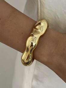 4/1pc Vintage Elegant Minimalist Casual Geometric Wave Old Money Style Bracelet Set Suitable For Women's Daily Wear - Yellow Gold - View 7