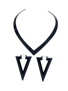 3pcs Fashion Exaggerated Metal Necklace & Earrings Set For Women, Suitable For Daily Wear And Party - Black - View 6