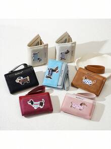 Women's Dachshund Embroidered Short Wallet, Daily Wallet With Zipper Coin Purse And Wrist Strap, Cute Dog Pattern, Birthday Gift, Valentine's Day Gift - Multicolor - View 10