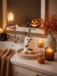 Cute Ghost Shaped Dispenser Bottle, Halloween Bathroom Accessory, Refillable Liquid Soap/Lotion Dispenser, Suitable For Sink Countertop, Pumpkin Bat Decoration, Spooky Vanity Decor, Guest Bathroom Kitchen Hand Soap Container, Autumn Holiday Home Decor Party Display Gift Creative - Multicolor - View 6