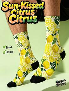Cool 360° Printed Men's Socks - Streetwear Socks,Strawberry,Blueberry,Raspberry,Lemon,Colorful,Funny Socks, Fit Daily, Holiday & Party Occasions - Yellow - View 8