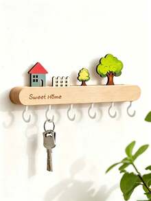 1pcsNordic‑Style Wooden Wall‑Mounted Hook Rack, Long Strip Rectangular Shape, Wall Hanging Storage Function, Entryway Key Holder, Wall Coat Hanger For Hallway Living Room Household Daily Organizing - Multicolor - View 16