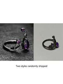 1pc Dark Elf Magic Ring Purple Faux Gemstone Niche Design Premium Sweet Cool Vintage Versatile Ring - Black - View 6