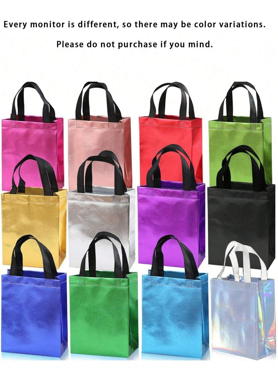 12pcs Multicolor Reusable Gift Bags - Holographic Shiny Non-Woven ...