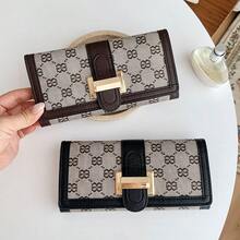 Vintage Letter & Geometric Print Wallet, Metal Snap Trifold Multi-Card Slot Women's Long/Short Wallet - Multicolor - View 7