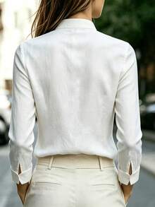 Spring/Autumn Solid Color Elegant New Chinese Style Stand Collar Frog Button Casual Versatile Shirt - White - View 2
