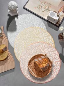 1-6pcs White & Champagne Gold Palm Leaf Pattern Placemats, French Minimalist PVC Embossed Heat-Insulating Table Mats, Valentine's Day Christmas Thanksgiving Decoration Pads - Multicolor - View 10