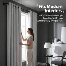 Industrial Style Curtain Rod, 35 To 145 Inches, 3/4 Inch Diameter, Black | Suitable For 33 To 142 Inch Windows, Blackout Wrap-Around, Suitable For Indoor And Outdoor - Industrial Style - View 12