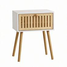 Wooden Nightstand With Slatted Drawer And Solid Wood Legs, Modern Side Table 40 X 30 X 47 Cm For Bedroom And Living Room With Matte Finish - B - View 9