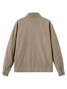 Men Corduroy Band Collar Jacket Double‑Way Metal Zipper Loose Drop‑Shoulder Casual Coat - Brown - View 5