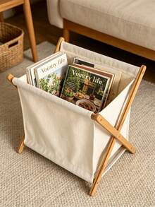 1pc Foldable Wooden Frame Linen Storage Basket, Multi-Functional Magazine & Book Organizer Box, Portable Home Storage Rack, Suitable For Bedroom, Living Room, Study, Office, Closet Organization - Multicolor - View 10