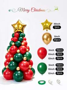 18 Inch Star-Shaped Gold Foil Balloon, 12/10/5 Inch Deep Green/Red/Metallic Gold/Lime Green Balloon Christmas Tree Set, Suitable For Christmas, Birthday, Christmas Tree Theme, New Year's Eve, Bachelor Party Decoration - View 14