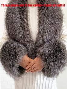 Faux Fur Collar & Cuff Set, Winter Fluffy Shawl, 3 Options: Collar + Cuff / Single Collar / Cuff Only - Multicolor - View 9