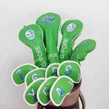 Green Golf Club Headcover Set, Embroidered Skull Pattern, Suitable For Driver, Fairway Wood, Hybrid, Iron And Putter, Unisex Golf Protective Accessories - D - View 1
