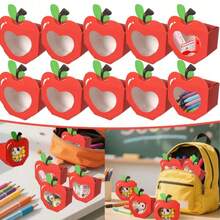 10/20 Pcs Christmas Apple Shaped Gift Box Mini Red Apple Paper Candy Boxes Cartoon Creative Gift Wrapping Box For Back To School Birthday Holiday Party Favors Gifts Packaging Supplies - Red - View 1
