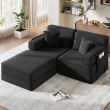 Boneless Sofa Bed - Black - 2-seater With 1 Ottoman - View 13