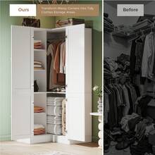 VOWNER 70.9" Tall Corner Armoire Wardrobe Closet, Modern Wardrobe With Hanging Rod & Crystal Handle, 5 Shelves & Cabinet, Smart Partition Storage Design, Large Storage Wardrobe For Bedroom, White - White - View 8