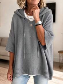 Women's Elegant Casual Cute Hooded Sweatshirt Mid-Sleeve Knit Sweatshirt Warm - Grey - View 4