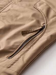 Men's Solid Color Casual Versatile Long Sleeve Jacket, Suitable For Daily Commute, Travel - Khaki - View 6