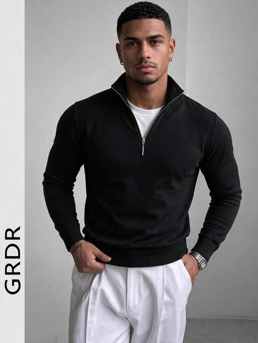 GRDR Men's Casual Long Sleeve Half Zip Pullover Sweater, Versatile For Daily Wear
