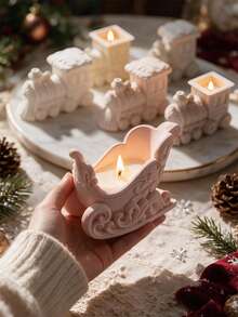 Christmas Sleigh Silicone Candle Mold For Candle Holder Tea Light Gingerbread Train Cement Candlestick Jar Gypsym Concrete Succulent Plaster Mould - Multiple Styles - View 4