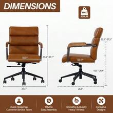 Home Office Desk Chair, Leather Ergonomic Computer Chair With Wheels And Oak Armrests, Height-Adjustable Swivel Office Chair For Executives - Brown - View 2