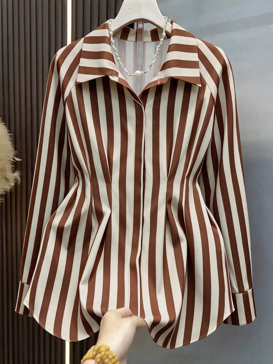 Autumn/Winter Metal Button Raglan Sleeve Long Sleeve Shirt, Vintage Bohemian Style, Suitable For Wedding, Party And Daily Commute - Multicolor - View 1