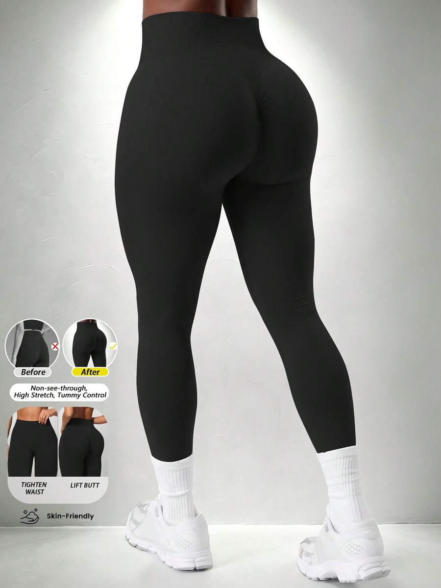Yefecy Women's Seamless High Waist Leggings, Solid Color Opaque, High Elasticity Tummy Control Long Pants, Suitable For Running, Cycling, Yoga, Gym Workout And Daily Wear