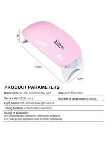 LIMEGIRL 6W Mini Nail Dryer Machine Portable 6 Led Uv Manicure Lamp Home Use Nail Lamp For Drying Polish Varnish With Usb Cable Nail Gel Led Nails Curing Machine Nail Art Tools For Home Salon - Berwarna merah muda - View 4