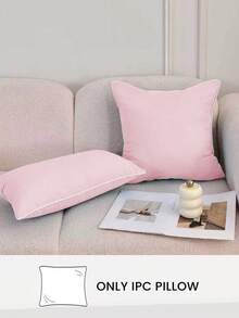 HONEYMOON 1pc Decorative Pillow Case, 100% Polyester Fabric, Light Pink With White Piping, Soft And Breathable, Shrink-Resistant, Machine Washable, Suitable For Living Room, Bedroom, Sofa Decorative Cushion - Baby Pink - View 3