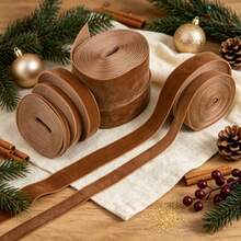 1pc 4.57m Single-Sided Non-Elastic Colorful Flocked Ribbon, Flocked Satin Ribbon For Bows, DIY Clothing, Christmas Decoration (Length Is Measured By Hand And May Have Deviation) - Light Brown - View 4