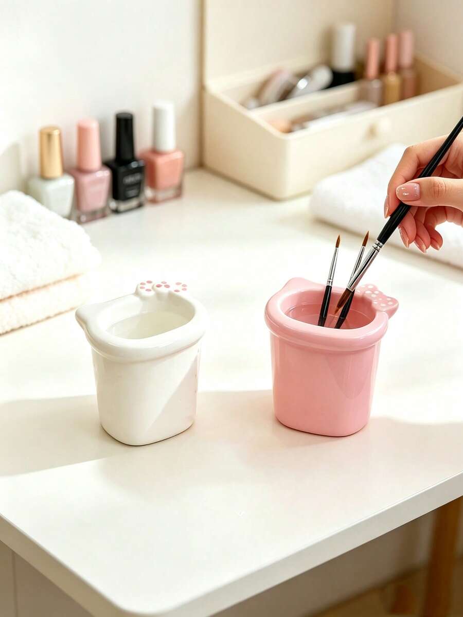1pc Cute Cat Paw Nail Drill Bit Storage Box, Mini Dust Removal Polishing Head Display Rack, Nail Drill Bit Organizer Box, Nail Tool Storage Container, Multi-Function Nail Brush Cup - Multicolor - View 1