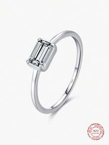 MODIAN 925 Sterling Silver Emerald Cut Rectangle CZ Ring Exquisite Simple Anniversary Gifts For Women Fine Wedding Jewelry - Silver - View 1