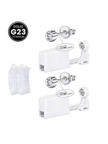 2/4/6/8Pcs/Set G23 Hypoallergenic Self Nose Piercing Kit Unit Disposable Nose Piercing Gun With Nose Stud Piercing Kit Tool For Cartilage Tragus Helix Piercing Gun Piercing Jewelry (Silver With CZ) - Multicolor - View 13