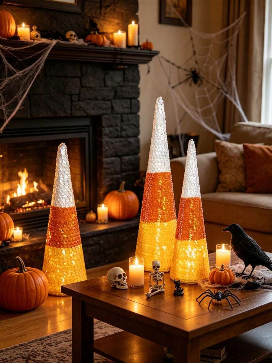 This Halloween Sequined Tree Ornament Features A Sparkling, Glittery Texture And A Vibrant Atmosphere. Perfect For Tabletop Display, It's Also Ideal For Halloween Parties And Themed Events, Quickly Creating A Spooky And Festive Ambiance. A Practical Prop For Holiday Decorations. - Multicolor - View 1