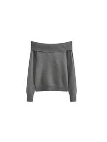 Korean Style Cool Vibe Off Shoulder Turn-Down Collar Double-Breasted Versatile Slimming Top Base Layer Cold Shoulder Knit Sweater - Grey - View 4