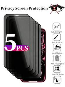 5pcs Privacy Protection Full Screen Tempered Glass Protector Protect Compatible With Iphone Silk Screen Anti Peeping Full Screen Phone Protective Film Compatible With IPhone17/17Air/17Pro/17ProMax/15/15Plus/15Pro/15Promax/14/14Pro/14ProMax/14Plus/13/13Pro/13ProMax/12/12Pro/12ProMax/11/11ProMax/11Pro/X/XS/XSMAX/18 PRO/18 PRO MAX - Black - View 2