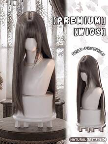 alicegarden 28-Inch Long Synthetic Wig Featuring A Natural Straight Style A Stunning Chocolate-Brown. Designed With Bangs , This False Hairpiece Is Perfect For Ms Daily Party Cosplay Use, Offering A Natural And Natural Durable Wig Gift For Ladies. - Chocolate Brown - View 1