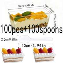 3-50pcs Rectangular Transparent Mousse Cups, Clear High-Definition, Elegant Rectangular Shape, Can Clearly Display Dessert Layers. Suitable For Holding Mousse, Pudding, Yogurt, Fruit Desserts, Ideal For Dessert Shops, Birthday Parties, Afternoon Tea Platters, Premium Container For Dessert Photography. - Clear - View 11